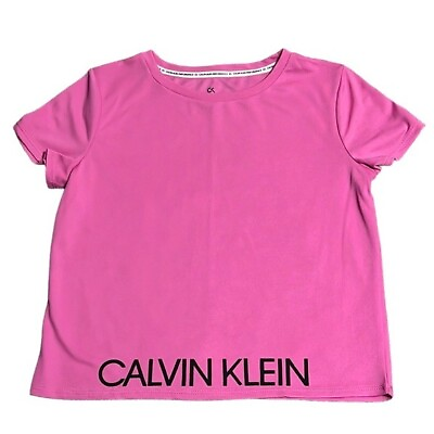 #ad Calvin Klein Performance T shirt Girl’s 12 14 Pink Short Sleeve Boxy Activewear