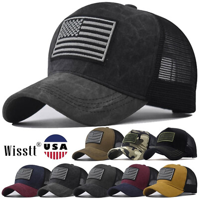 #ad Men#x27;s Unisex USA Snapback Hats Mesh Baseball Cap Trucker Cotton Flat Lightweight