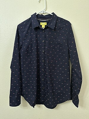 #ad Maeve by Anthropologie Classic Embroidered Button down US 12 Navy Blue Bin A