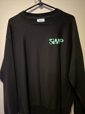 #ad Champion Mens Reverse Weave Black Crew Neck Sweatshirt Size Large. Amp logo