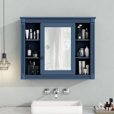 #ad 35#x27;#x27; x 28#x27;#x27; Royal Blue Wall Mounted Bathroom Cabinet with Mirror