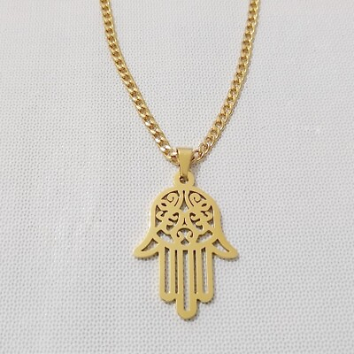 #ad Hamsa hand pendant with curb chain 20inch