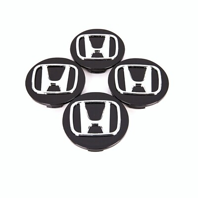 #ad Set of 4 Honda Black Wheel Rim Center Caps Chrome Logo 69MM 2.75