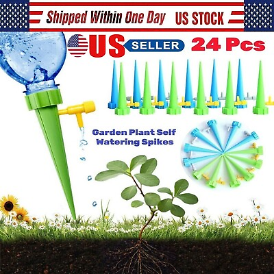 #ad 24PCS Garden Plants Self Water Drip Automatic Watering Spikes Device Irrigation