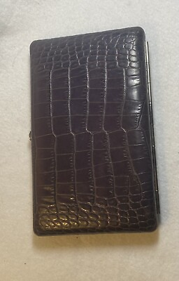 #ad Abas Wallet Purple Croc Leather Clutch Organizer Push Lock Hinge Silver Hardware