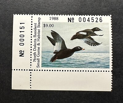 #ad WTDstamps 1988 NORTH DAKOTA LotP State Duck Stamp Mint OG NH