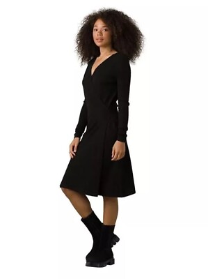 #ad NEW Prana L131408 Womens Black Bryce Bluff Long Sleeve Wrap Dress Size M Mrdium