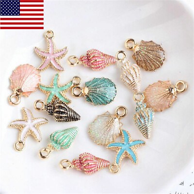 #ad 13Pcs Mixed Starfish Conch Shell Metal Charms Pendant DIY Jewelry Making US