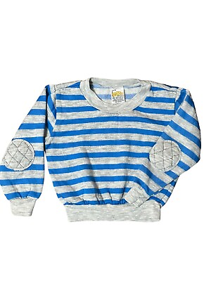 #ad Vintage 80s Boys Striped Sweatshirt Blue Striped Gray Acrylic Soft Size 5