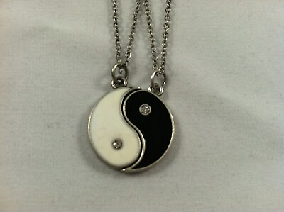 #ad BFF Best Friend Ying Yang Black amp; White Charm With Rhinestone Necklace
