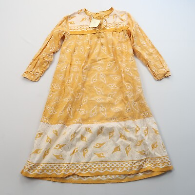 #ad Matta Womens Boho Dress Size XS Yellow Midi Cotton Shift Seashell Print NWT