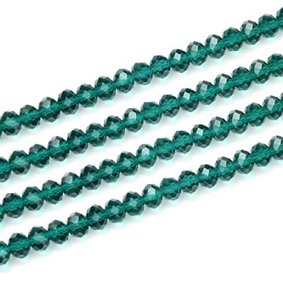 #ad 5 Strands Czech Faceted Rondelle Crystal Loose Beads 8mm Glass Spacer Emerald...