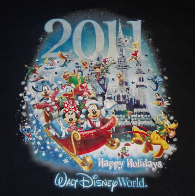 #ad NEW Walt Disney World = 2011 HAPPY HOLIDAYS = BLACK = LONG SLEEVE Shirt = 2X