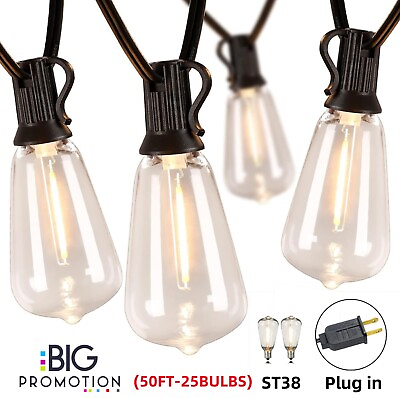 #ad 50FT LED ST38 String Lights Wedding Party Home Yard Garden Waterproof Bulbs
