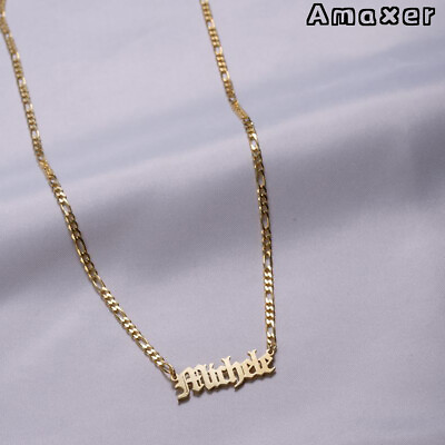 #ad Amaxer Personalized Gothic Old English Figaro Chain Custom Name Necklace Jewelry