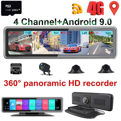 #ad 4G LTE Dash Cam 4 CHS 1080P Camera Car Rear Mirror Android GPS Navigation 128GB