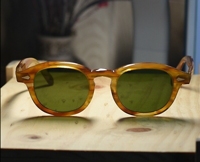#ad Vintage Johnny Depp sunglasses acetate blonde frame green glass lens unisex