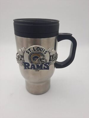 #ad Thermo Steel 16 oz St. Louis Rams Stainless Tumbler Mug Cup Raised Logo USED
