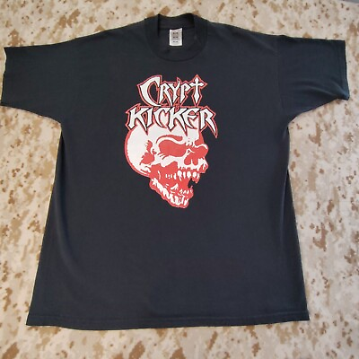 #ad Vtg Crypt Kicker 90s Metal Rock Band T Shirt Men#x27;s XL Rare Skull Lyrics