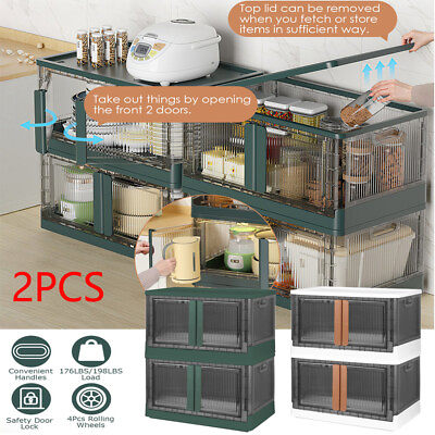 #ad Green White Storage Box Container Living Room Kitchen Plastic Bins Organizer