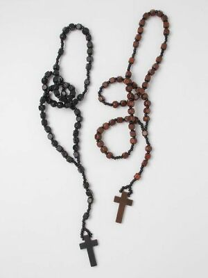 #ad Mens Womens Black Brown Wood Rosary Bead Beads Necklace With Cross