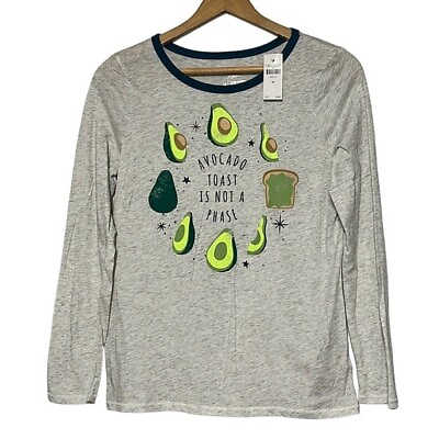 #ad Justice Long Sleeve T shirt Girl’s 14 Avocado Gray Green Graphic Tee NEW