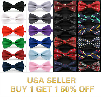#ad 40 Styles Bow Tie Classic Novelty Mens Adjustable Tuxedo Bowtie Wedding Necktie