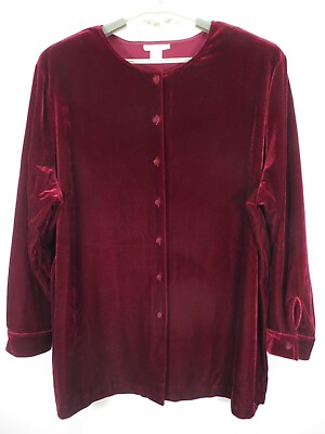 #ad ANNIE ALEXANDER Women 90% Polyester Velvet Blouse Long Sleeve Deep Plum Red 3X