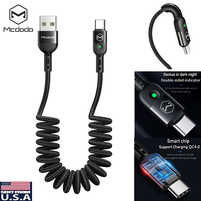 #ad MCDODO Retractable USB Type C LED Fast Charger Nylon Data Charging Cable Cord