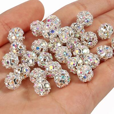 #ad Rhinestone Ball Shape Loose Beads 50pc Lot 6mm 8mm 10mm Metal Crystal Beads DIY