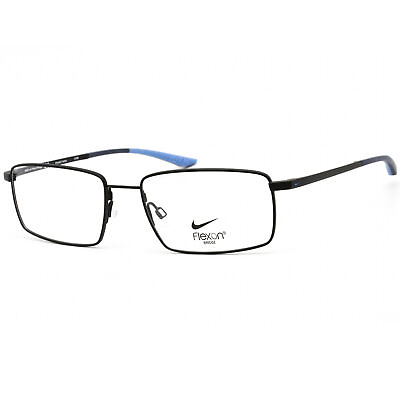 #ad Nike Unisex Eyeglasses Satin Black Midnight Navy Rectangular Frame NIKE 4305 008