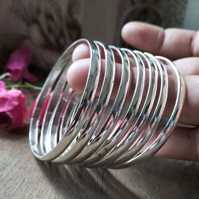 #ad 7 Set Of Silver Bangles 925 Sterling Silver Bracelet Handmade Women Bangle