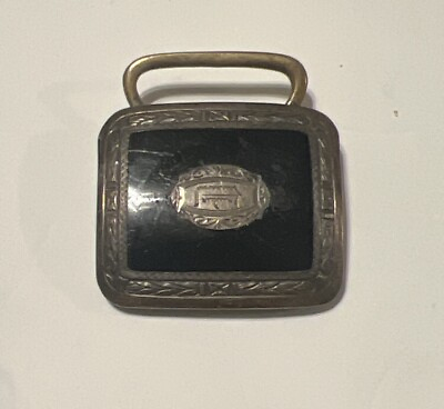 #ad Antique Sterling Silver Engraved Designed Belt Buckle Signed Marsh