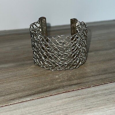 #ad Lace Mesh Silver Tone Wire Cuff Bracelet Mom Gift