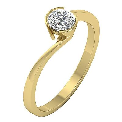#ad Genuine Diamond Semi Bezel Set SI2 H 0.55 Ct Solitaire Anniversary Ring 14K Gold