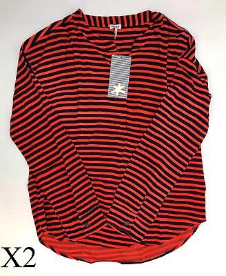 #ad Splendid Striped Top Blouse Women Size Small Navy Red Set of 2