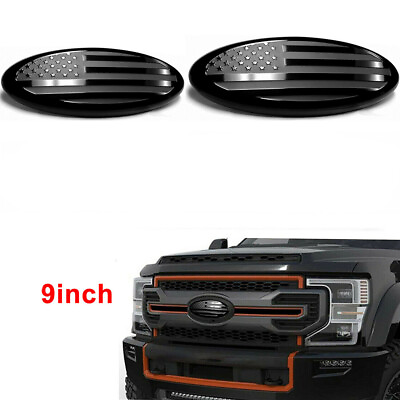 #ad 2Pc 9quot; Ford F150 Flex Accessories FRONT GRILL Tailgate US Flag Oval Emblem Badge