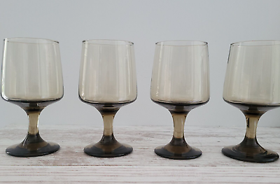 #ad Vintage Libbey Glass Water Wine Goblets SET OF 4 TAWNY ACCENT BROWN 5.75quot;
