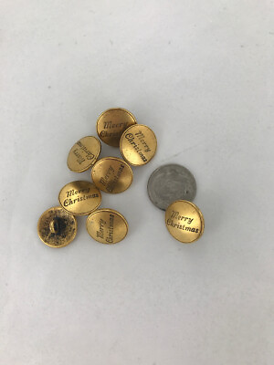 #ad BUTTONS 8 PIECES Gold Merry Christmas Round Buttons NEW