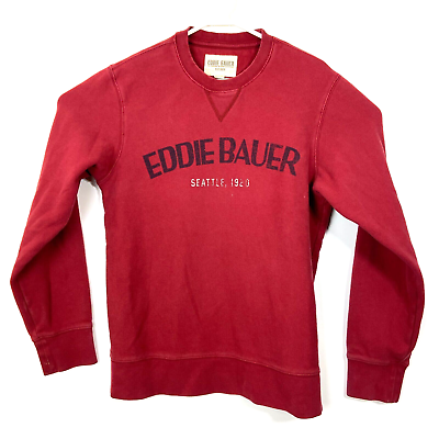 #ad Eddie Bauer Men#x27;s Red Crewneck Pullover Spell Out Sweatshirt Sz M