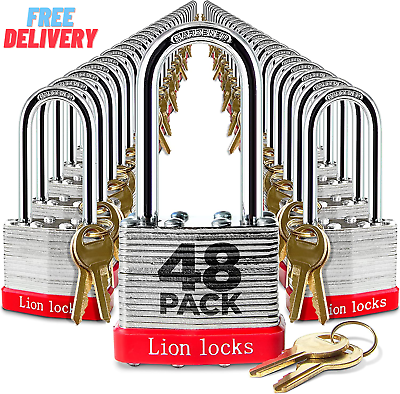 #ad 48 Keyed Alike Padlocks W 2” Long Shackle 96 Keys Hardened Steel Case Pick R