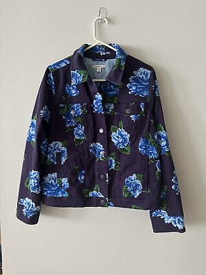 #ad Isaac Mizrahi Live Purple Jacket Watercolor Blue Floral Print Size 12