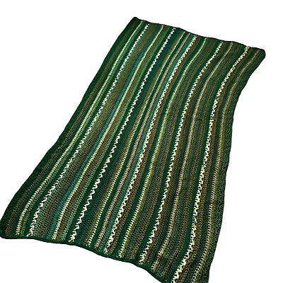 #ad Handmade Green Stripe Afghan 66 x 40quot;