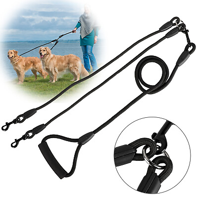 #ad Double Dog Leash Dual headed Traction Rope No Tangle Strong Durable for Two Dogs