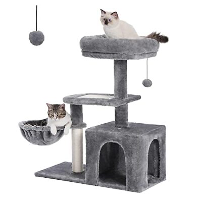 #ad Cat Tree for Small Indoor Cats Plush Cat Tower with Large Sleeping Tree Grey