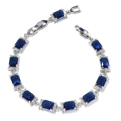 #ad New Rectangle Deep Ocean Blue Topaz Gemstone Silver Charm Women Girl Bracelets