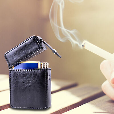 #ad Cigarette Case Anti Scratch Storage Case Tobacco Pouch Lighter Black PU Leather