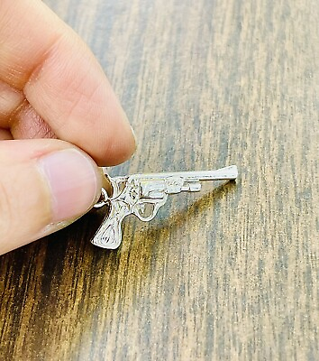 #ad 925 Real Solid Sterling Silver Revolver Pistol GunFire Charm Necklace Pendant