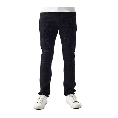 #ad Kindred Authentic Premium Denim Mens Jet Black Button Skinny Fit Jeans KD2022