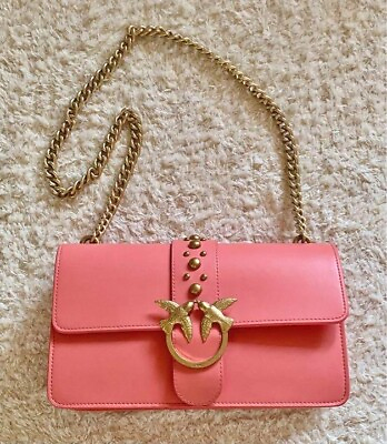 #ad PINKO Chain Shoulder Bag Love Classic Icon Leather Pink